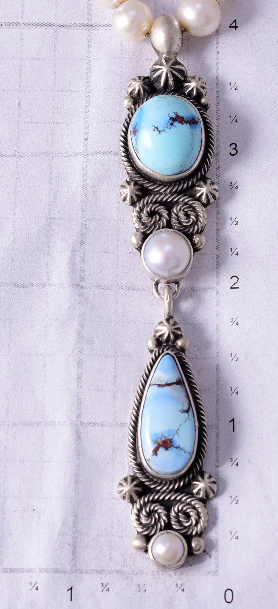 Silver & Golden Hills Turquoise Fresh Pearl Navajo Necklace by Erick Begay 5H03X