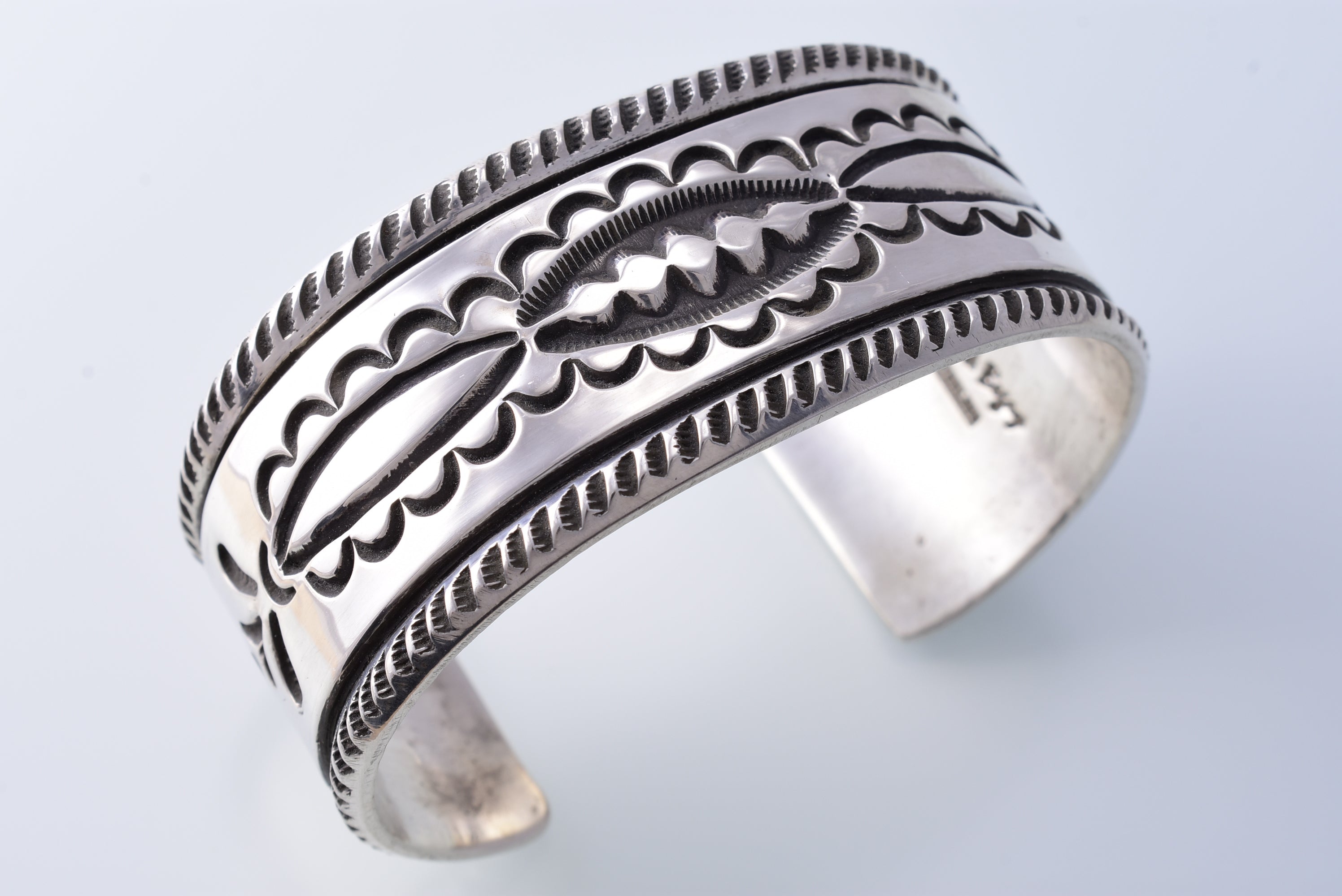 Silver Navajo Handfiled Concho Design Bracelet by Erick Begay 3H21G