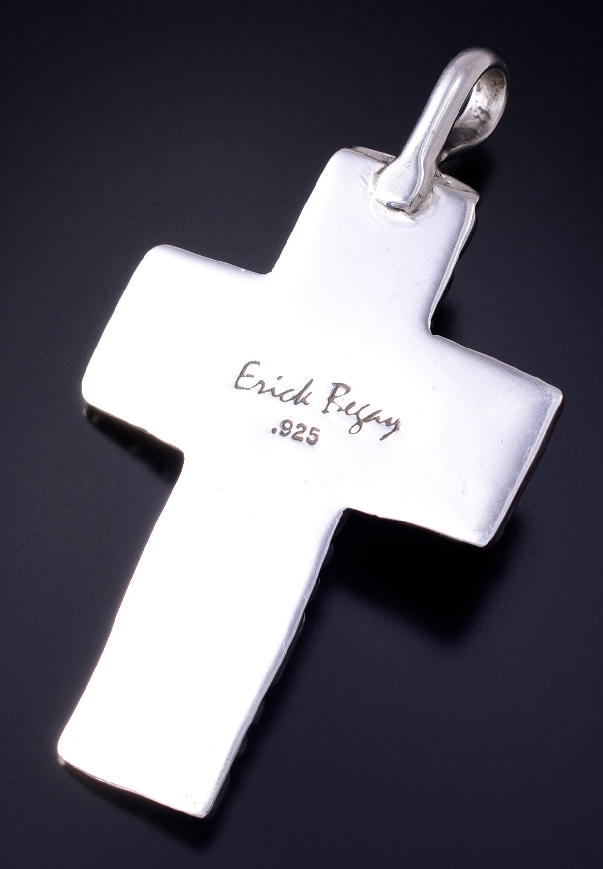 Silver & Turquoise Navajo Handmade Love Cross Pendant by Erick Begay 5F30Z