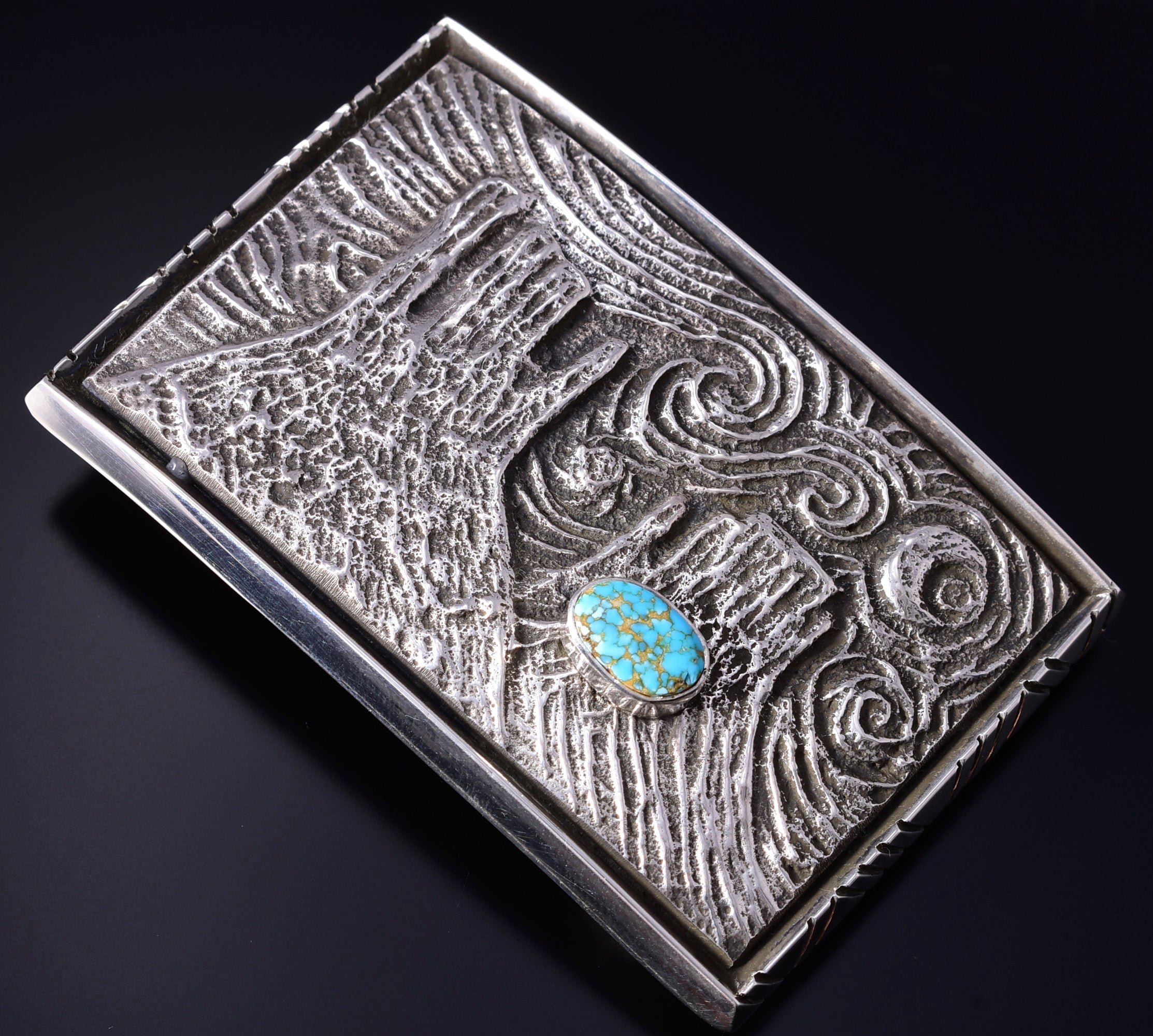 Silver & #8 Spiderweb Turquoise Tufacast Starry Morning Buckle Erick Begay 5H03V