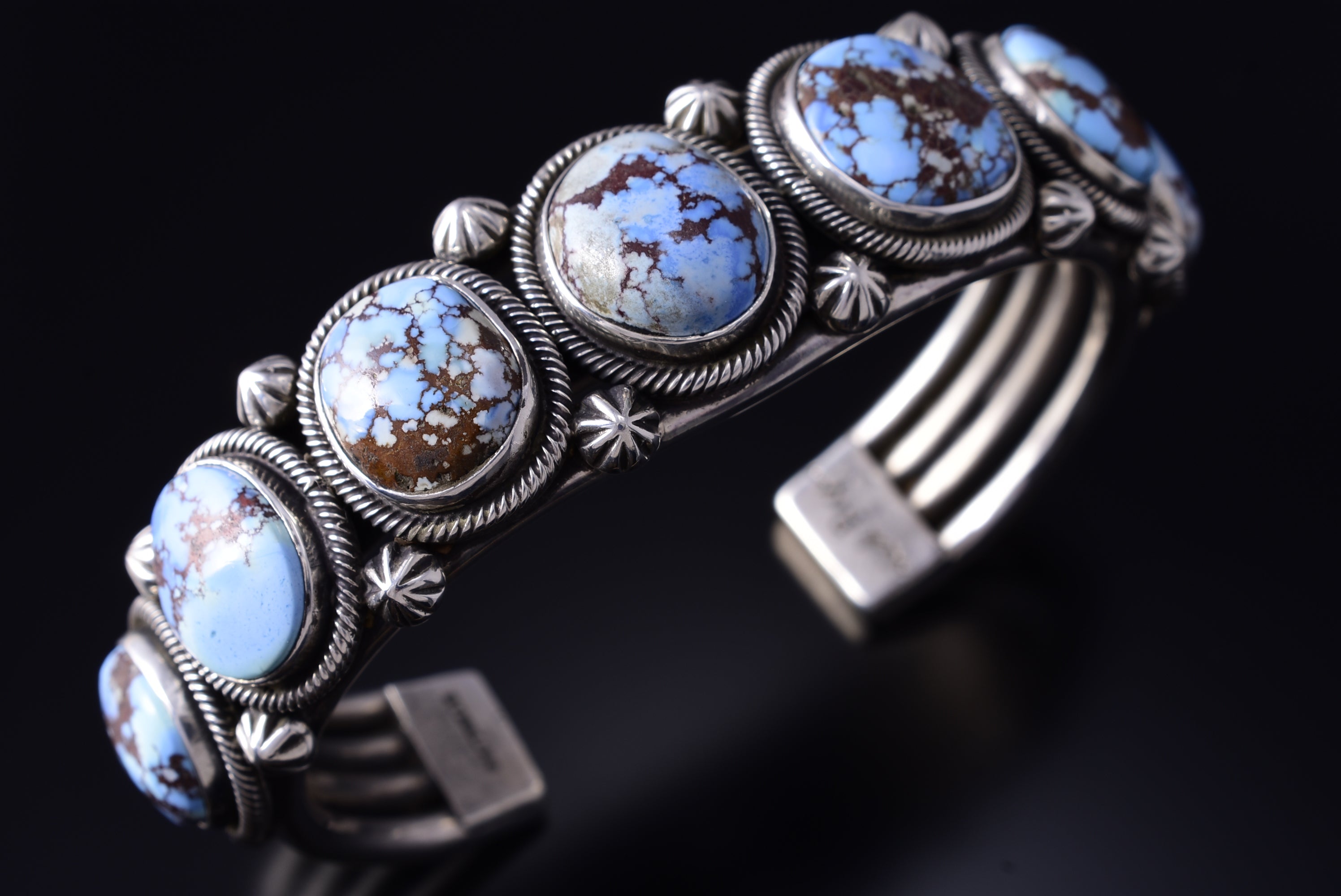 Silver & Golden Hills Turquoise 7-Stone Navajo Bracelet by Erick Begay 5F30N