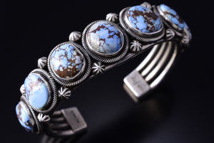 Silver & Golden Hills Turquoise 7-Stone Navajo Bracelet by Erick Begay 5F30N
