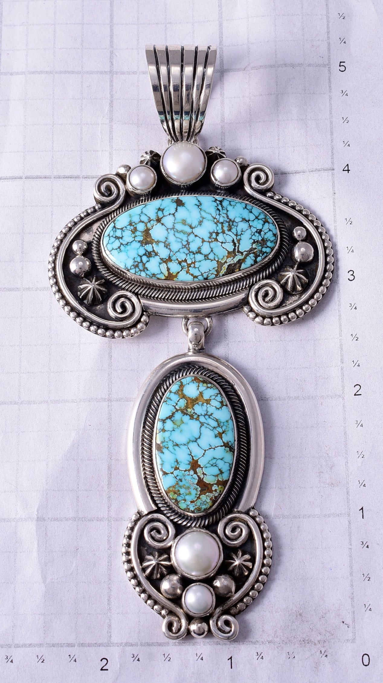 Silver & Blue Moon Nevada Turquoise Navajo Pendant by Erick Begay 5H03U