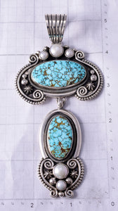 Silver & Blue Moon Nevada Turquoise Navajo Pendant by Erick Begay 5H03U