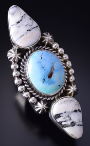 Sz 9 Silver & Golden Hills Turquoise White Buffalo Navajo Ring Erick Begay 5F30P