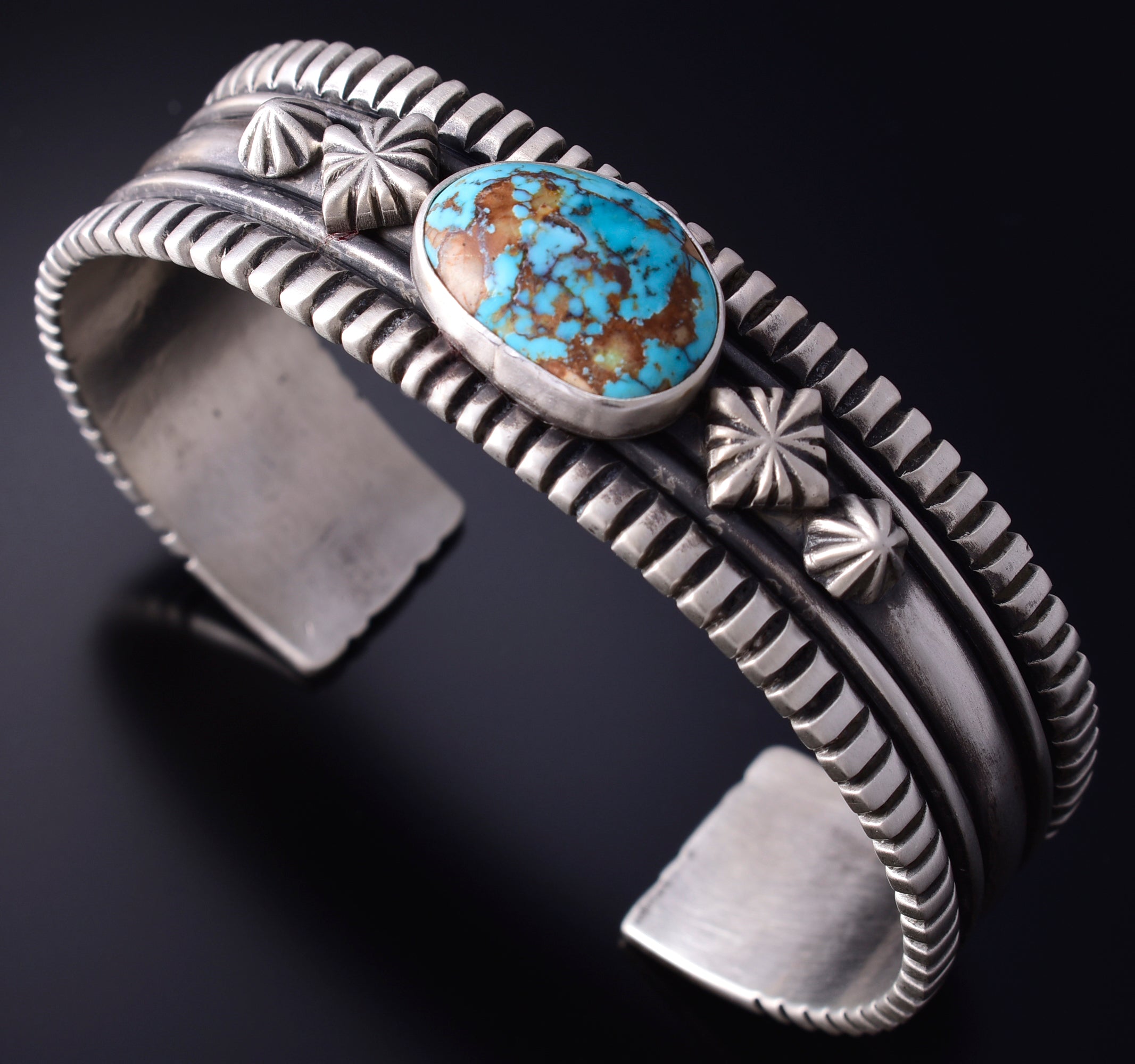 Silver & Royston Turquoise Navajo  Mens Bracelet by Erick Begay 5H03A
