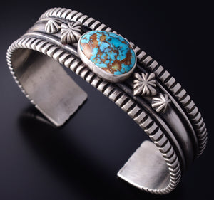 Silver & Royston Turquoise Navajo  Mens Bracelet by Erick Begay 5H03A