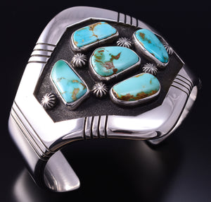 Silver & Royston Turquoise Navajo Shield Bracelet by Erick Begay 4H33D