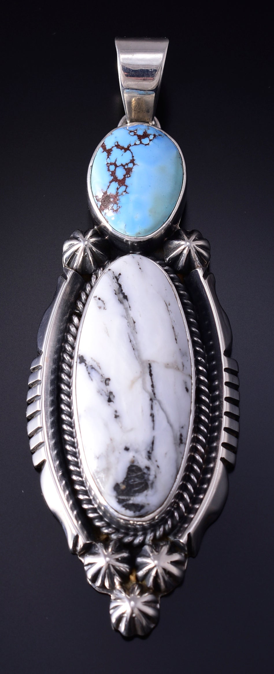 Silver & Golden Hills Turquoise/White Buffalo Navajo Pendant - Erick Begay 5F30D