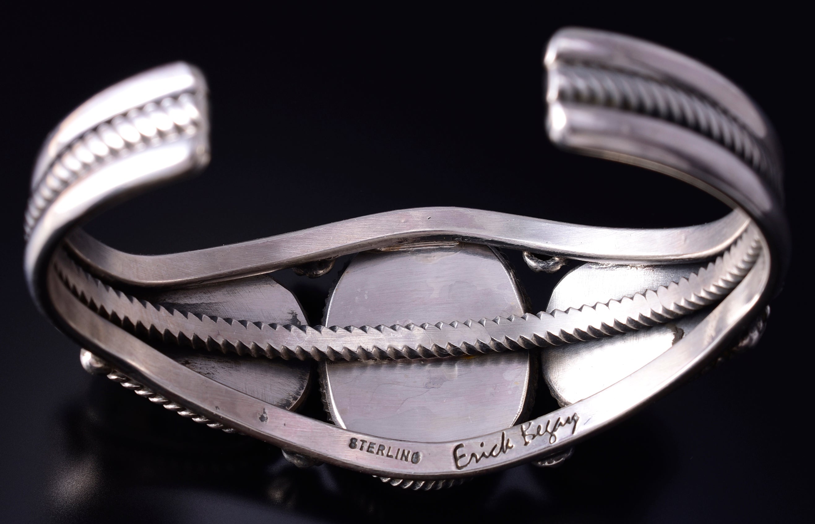 Silver & Golden Hills Turquoise White Buffalo Navajo Bracelet Erick Begay 5F30B