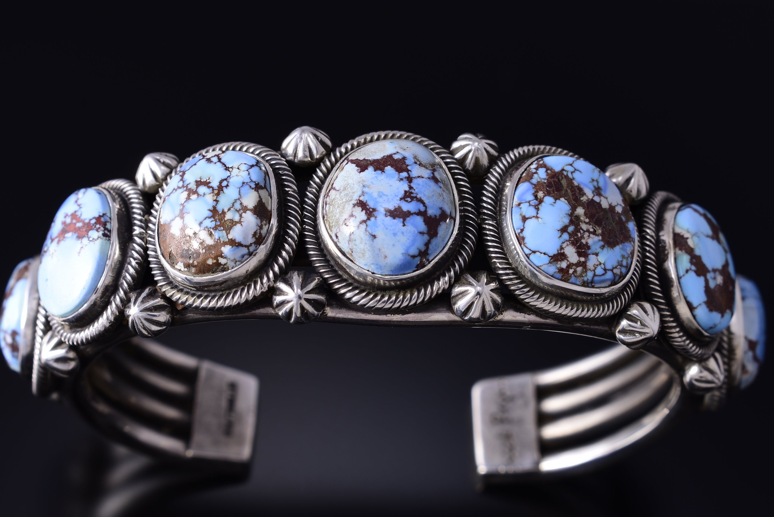 Silver & Golden Hills Turquoise 7-Stone Navajo Bracelet by Erick Begay 5F30N