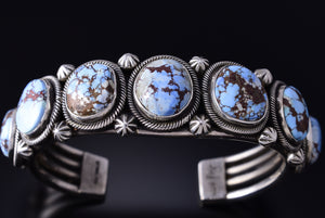 Silver & Golden Hills Turquoise 7-Stone Navajo Bracelet by Erick Begay 5F30N