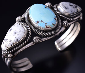 Silver & Golden Hills Turquoise White Buffalo Navajo Bracelet Erick Begay 5F30B