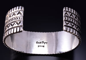 Silver Navajo Handstamped Mountains Valleys Bracelet by Erick Begay 4H33L