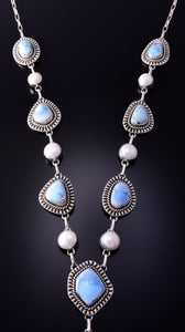 Silver & Golden Hills Turquoise / Pearl Navajo Lariat Necklace Erick Begay 4C29X