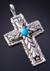 Silver & Turquoise Navajo Handmade Love Cross Pendant by Erick Begay 5F30Z