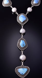 Silver & Golden Hills Turquoise / Pearl Navajo Lariat Necklace Erick Begay 4C29X