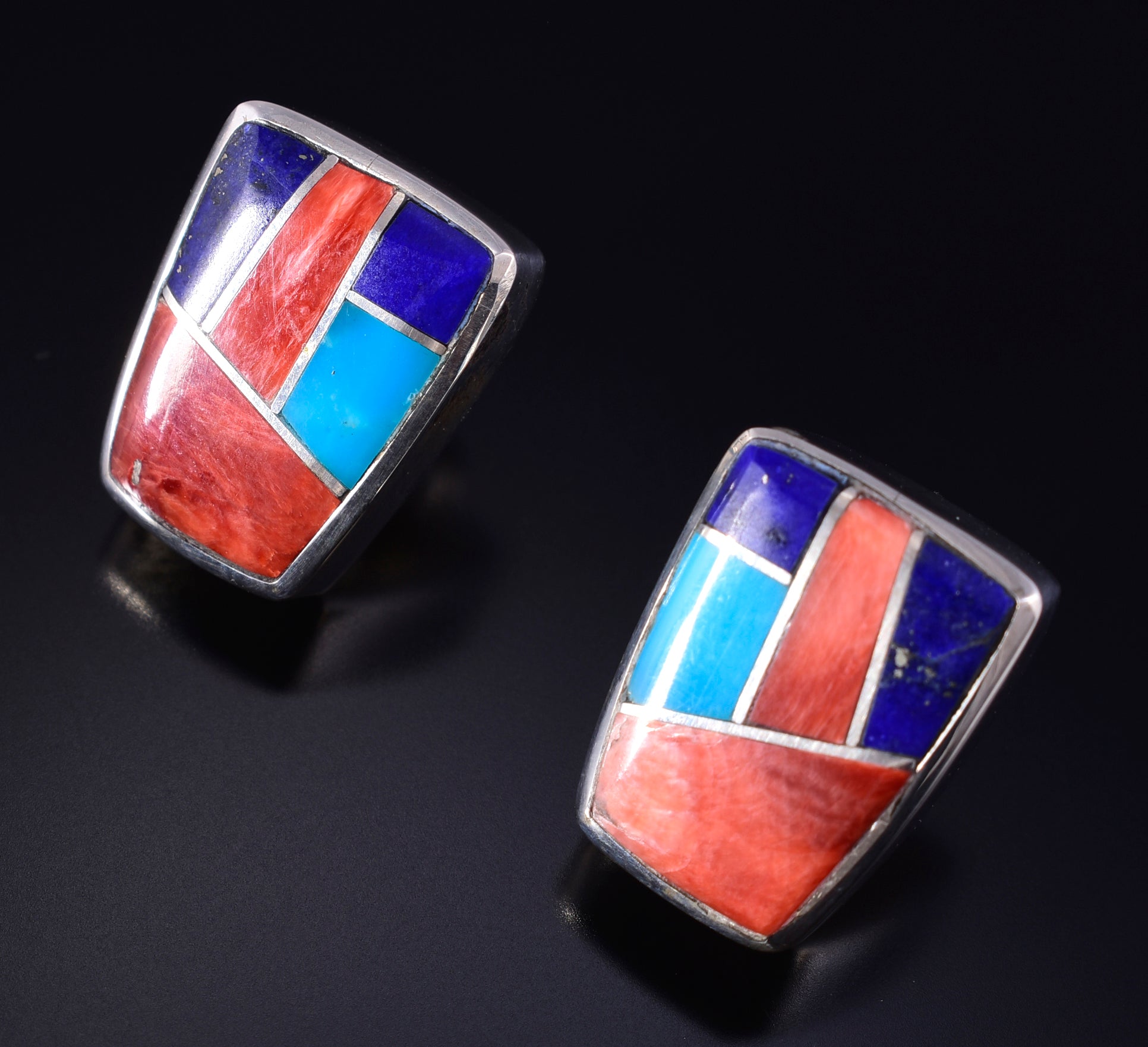 Silver & Turquoise Multistone Navajo Inlay Post Earrings by Erick Begay 5K22P