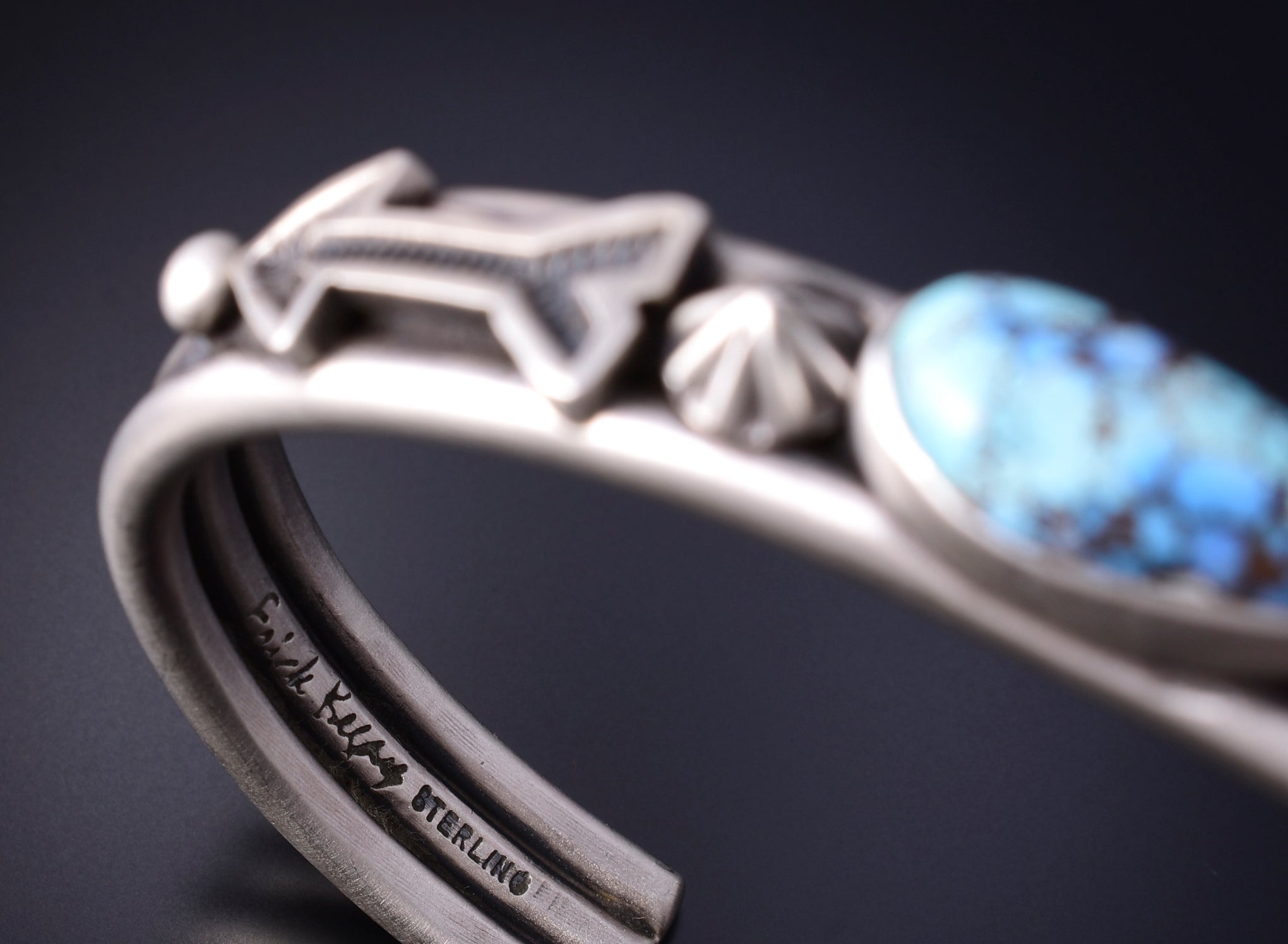 Silver Golden Hills Turquoise Protection Arrow Navajo Men's Bracelet Erick Begay 5H04A