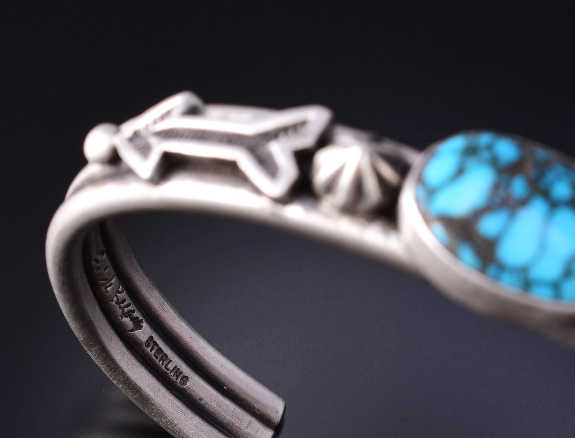 Silver & Tibetan Turquoise Navajo Arrows Mens Bracelet by Erick Begay 5H04B