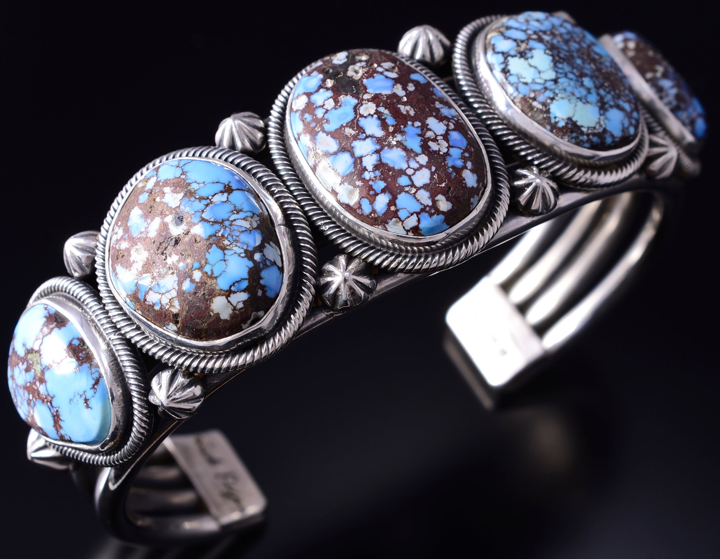 Silver & Golden Hills Turquoise Navajo 5-Stone Bracelet by Erick Begay 5F30A