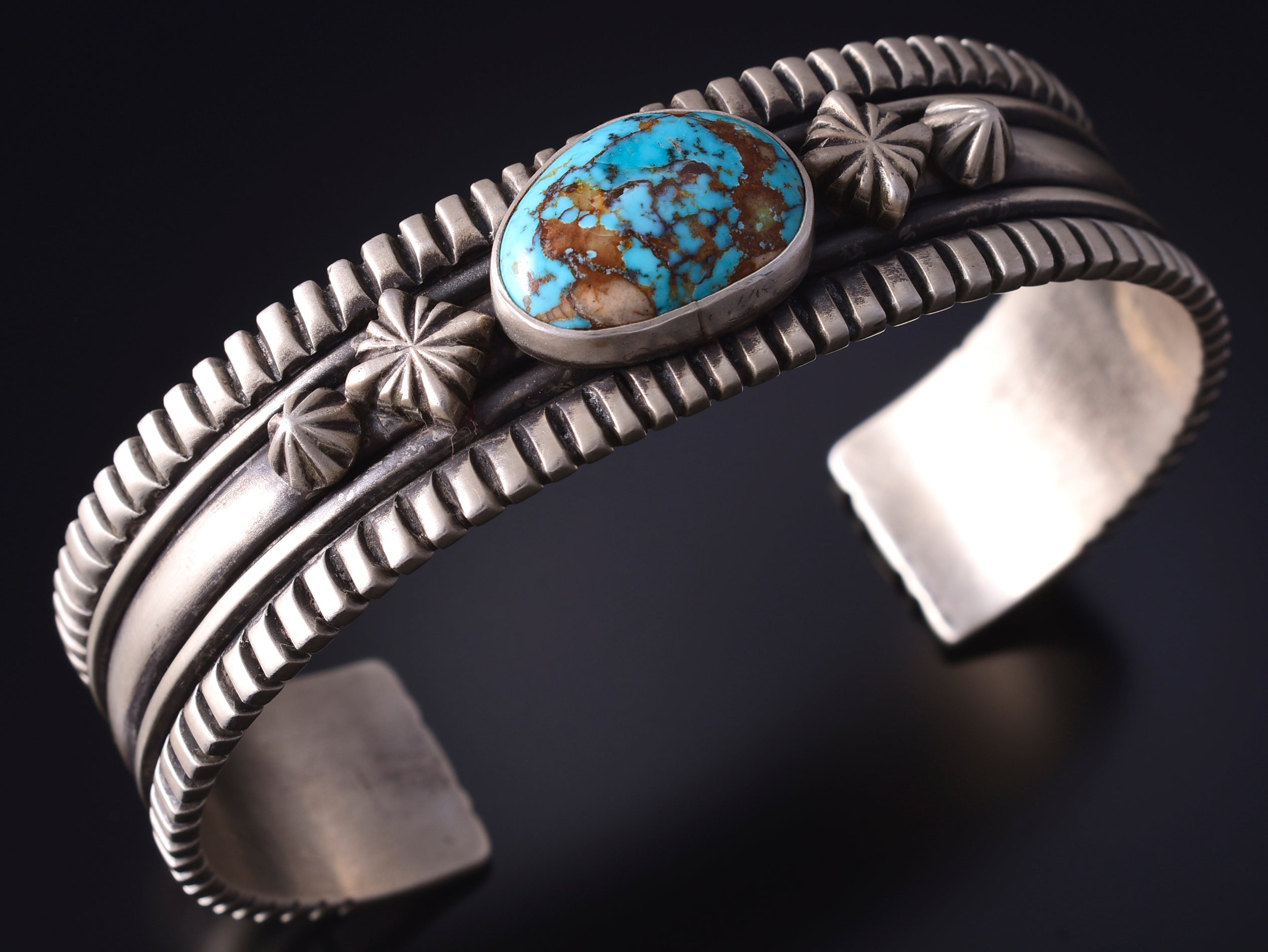 Silver & Royston Turquoise Navajo  Mens Bracelet by Erick Begay 5H03A