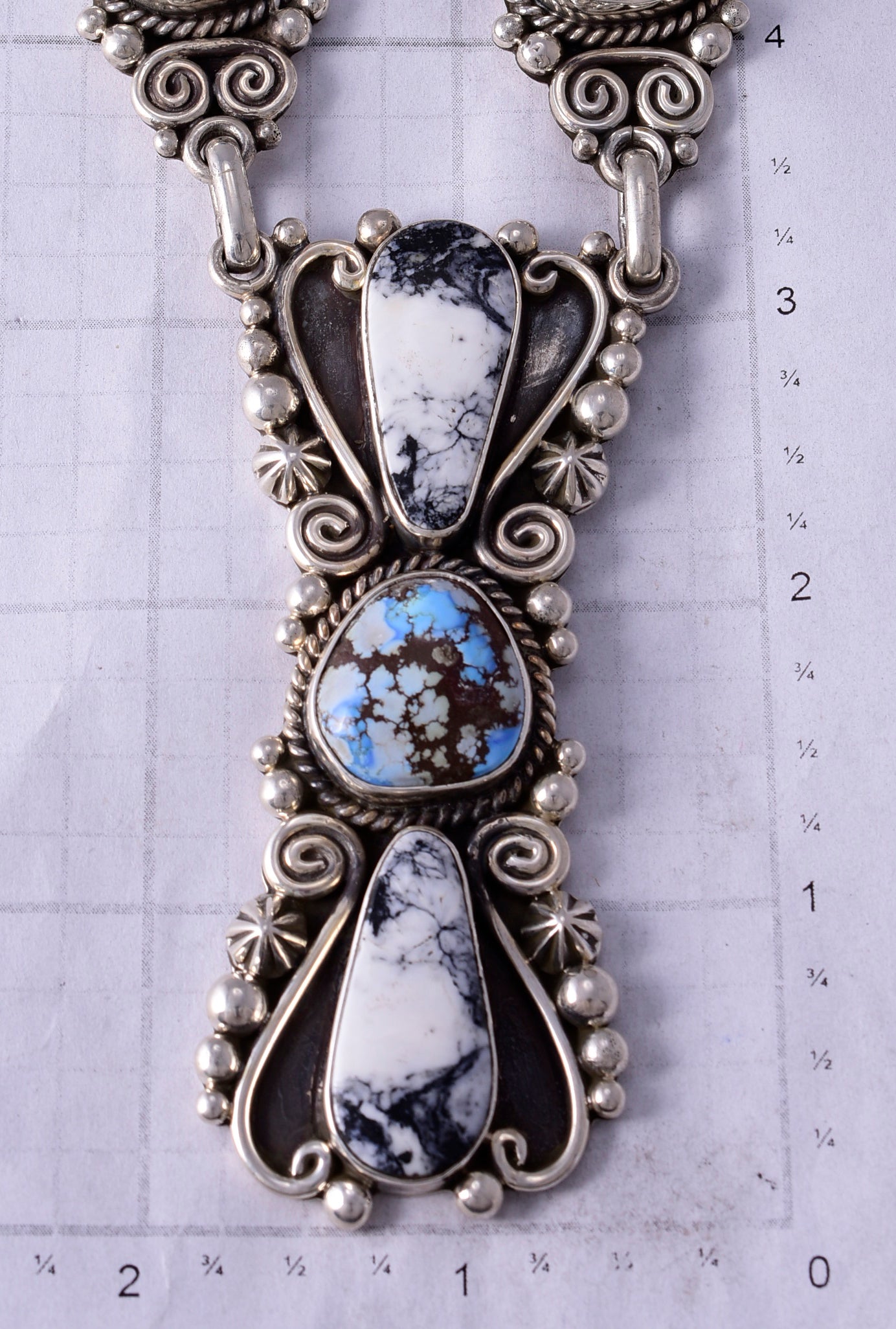 Silver & Golden Hills Turquoise White Buffalo Navajo Necklace Erick Begay 5H03E