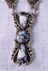 Silver & Golden Hills Turquoise White Buffalo Navajo Necklace Erick Begay 5H03E