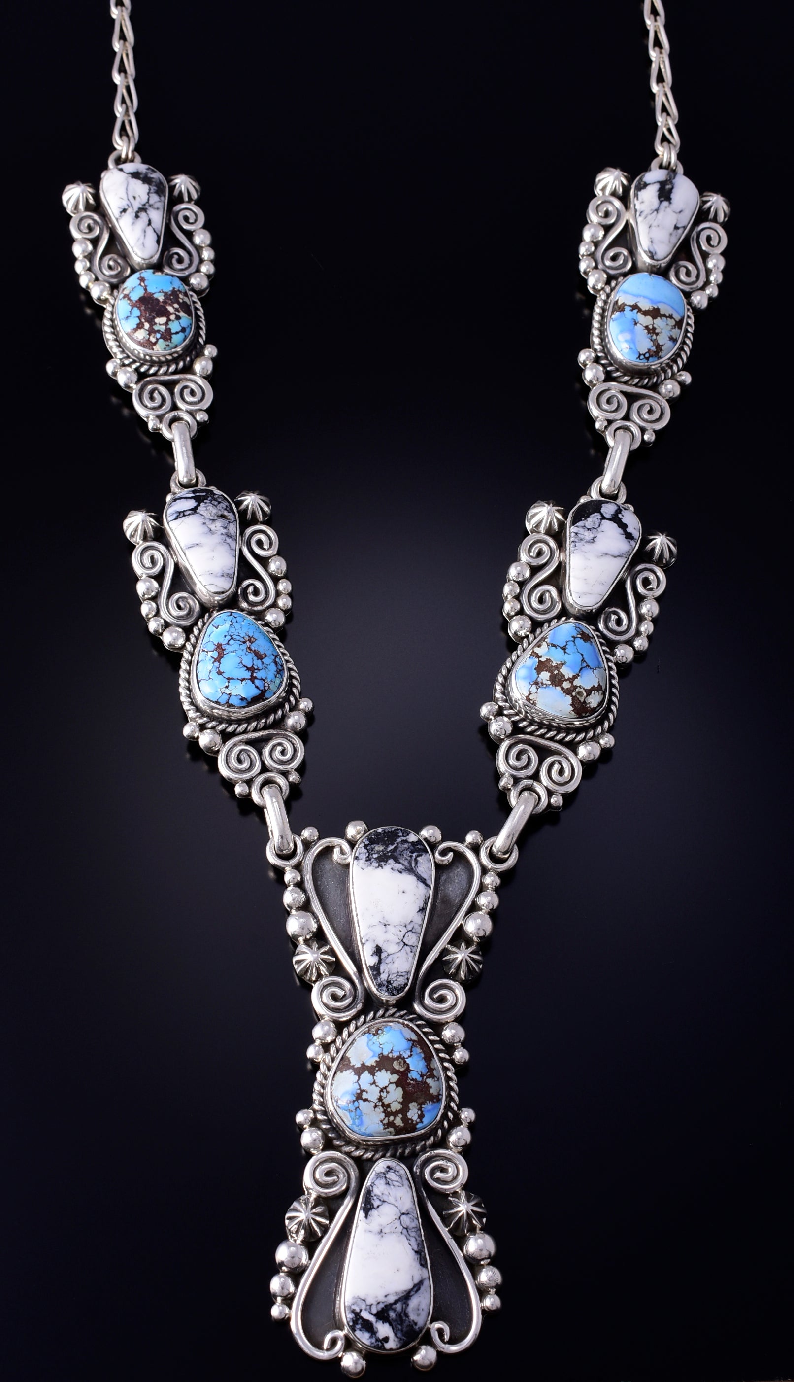 Silver & Golden Hills Turquoise White Buffalo Navajo Necklace Erick Begay 5H03E