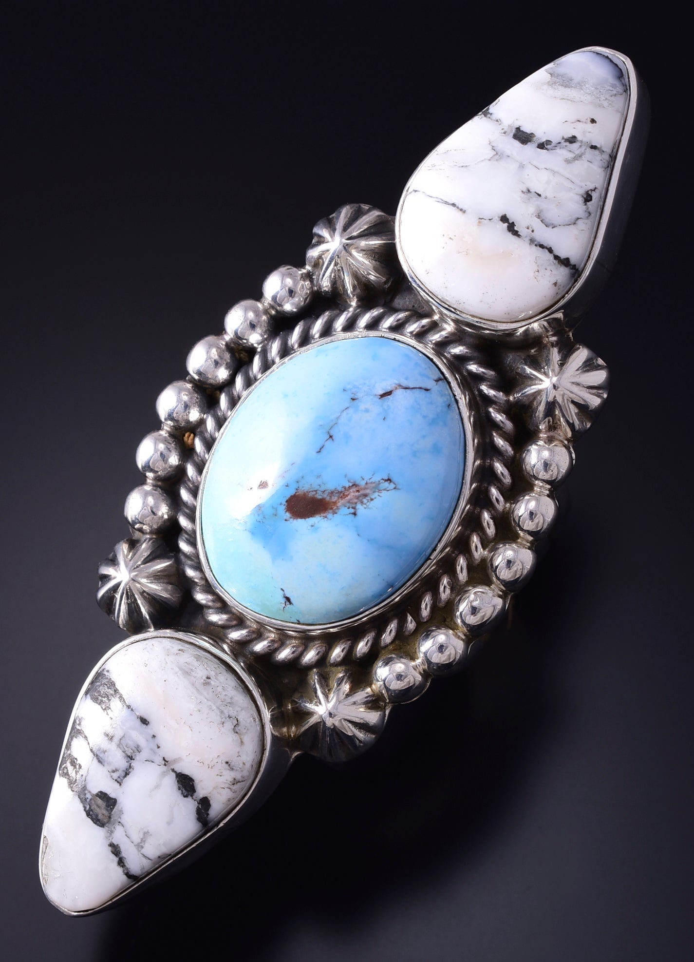 Sz 9 Silver & Golden Hills Turquoise White Buffalo Navajo Ring Erick Begay 5F30P