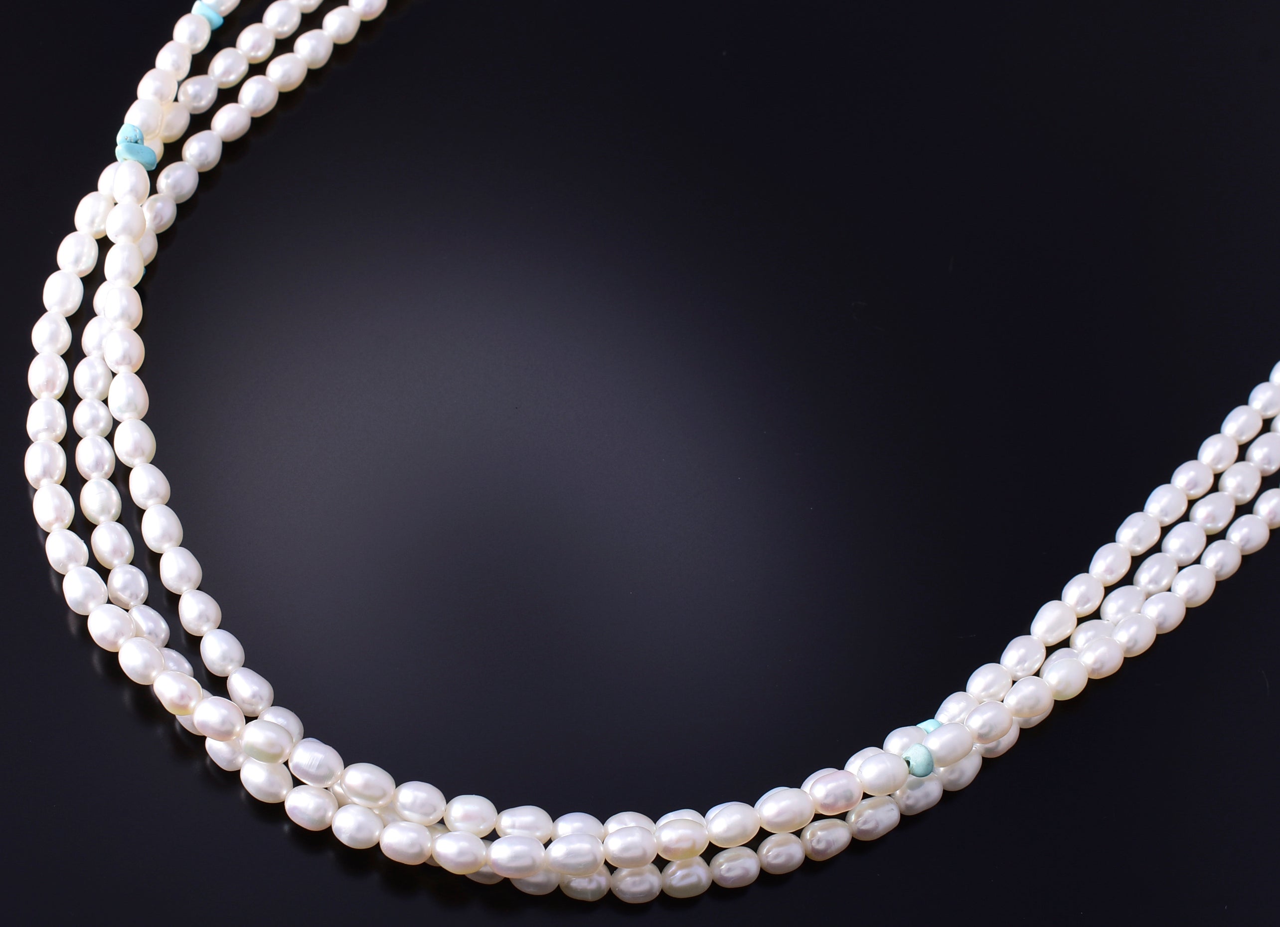 3 Strand Fresh Water Pearl Turquoise Nuggets Navajo Necklace - Erick Begay 5H03N
