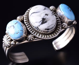 Silver & Golden Hills Turquoise White Buffalo Navajo Bracelet Erick Begay 5F30M