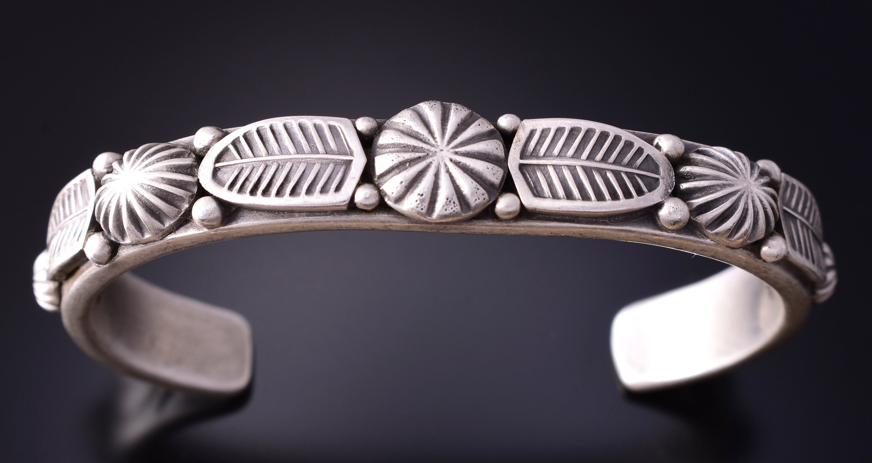 Silver Matte Finish Navajo Eagle Feathers Bracelet by Erick Begay 4C29M