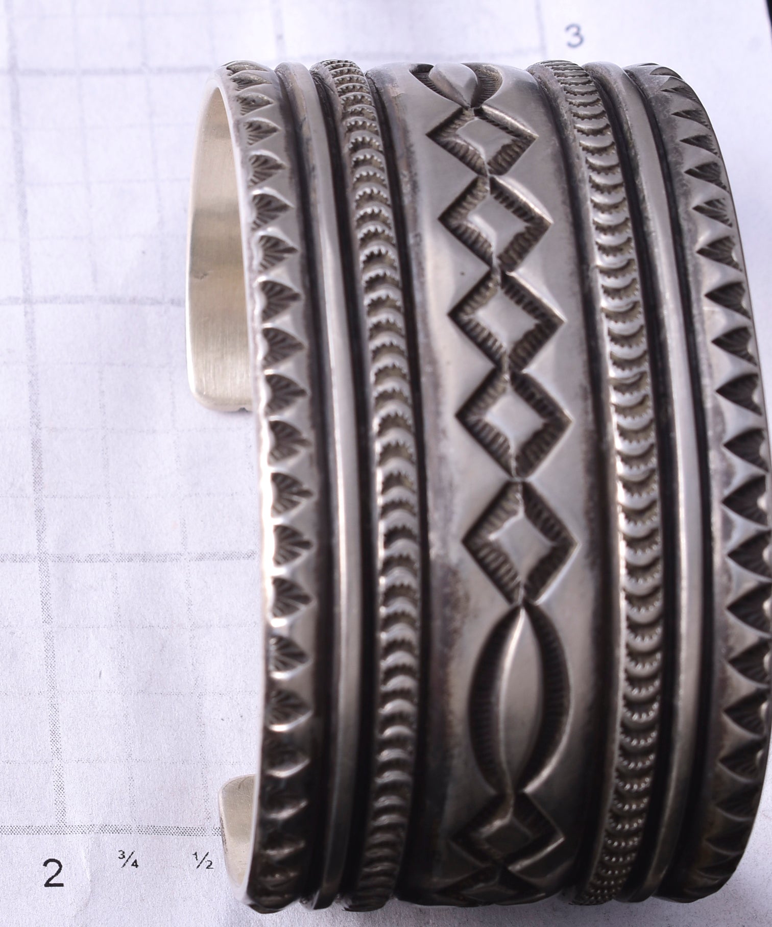 Silver Navajo Handmade Concho Row Wide Bracelet by Erick Begay 5H01C