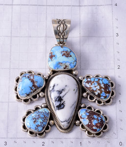 Silver & Golden Hills Turquoise Navajo Turtle Pendant by Erick Begay 5H03D