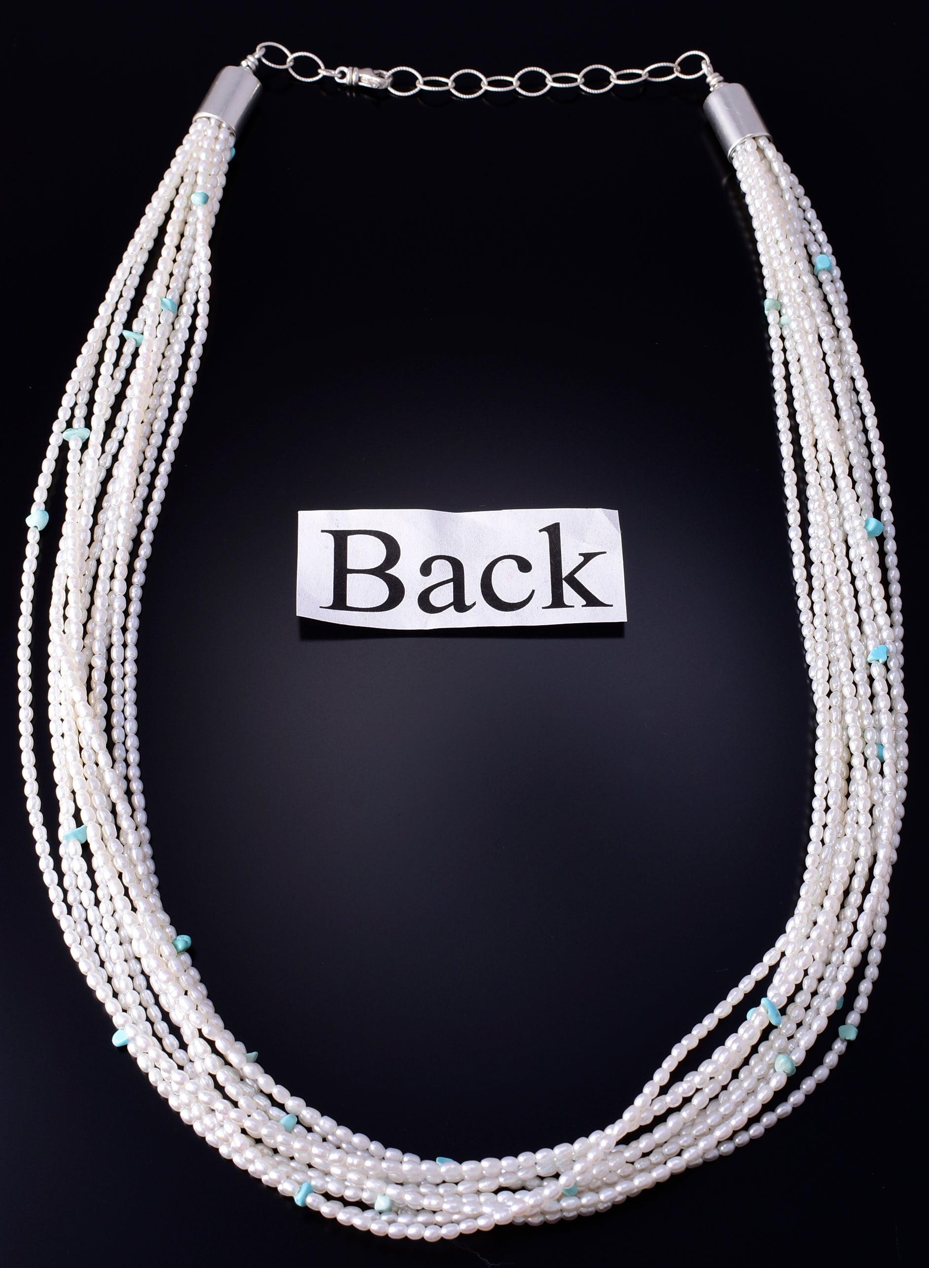 11 Strand Fresh Water Pearl & Turquoise Navajo Necklace by Erick Begay 5H03G