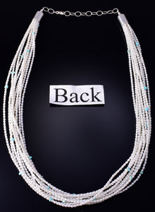 11 Strand Fresh Water Pearl & Turquoise Navajo Necklace by Erick Begay 5H03G