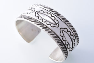 Silver Handstamped Sky Clouds Navajo Bracelet by Erick Begay 3H21D