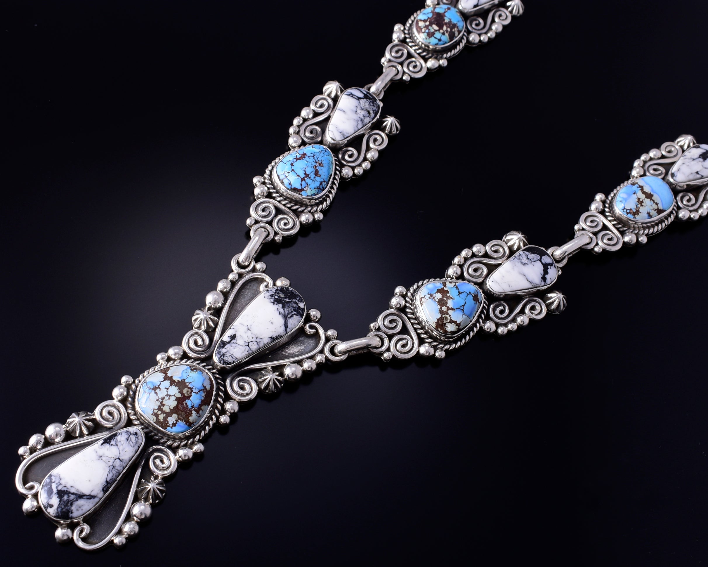 Silver & Golden Hills Turquoise White Buffalo Navajo Necklace Erick Begay 5H03E