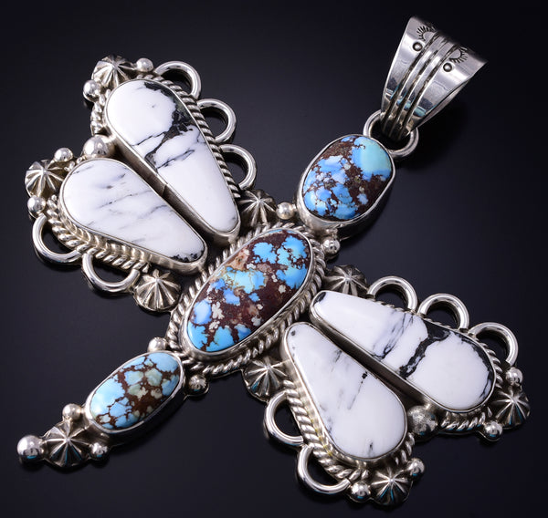 Silver & Golden Hills Turquoise Navajo Dragonfly Pendant by Erick