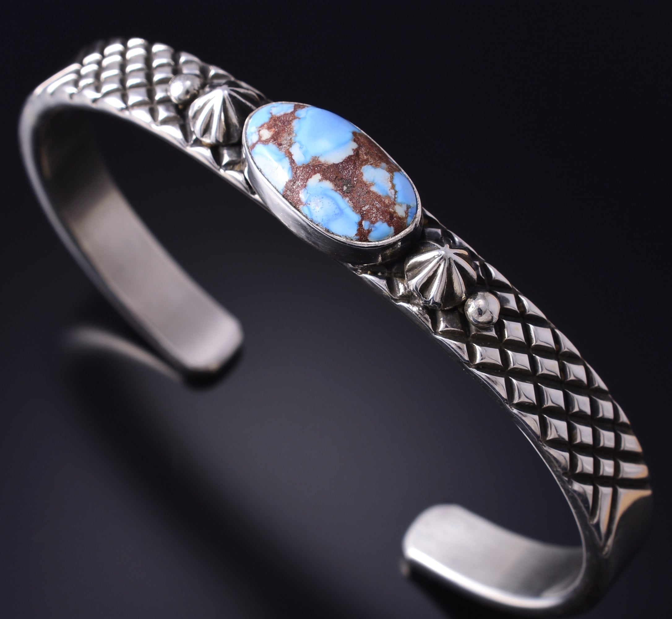 Silver & Golden Hills Turquoise Navajo Concho Men's Bracelet - Erick Begay 5H01U