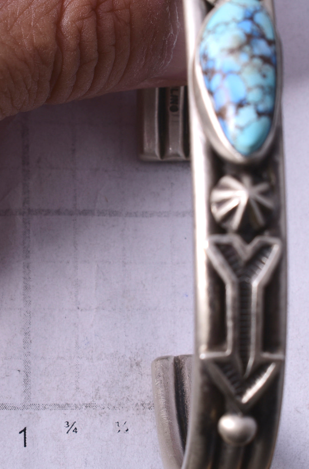 Silver Golden Hills Turquoise Protection Arrow Navajo Men's Bracelet Erick Begay 5H04A