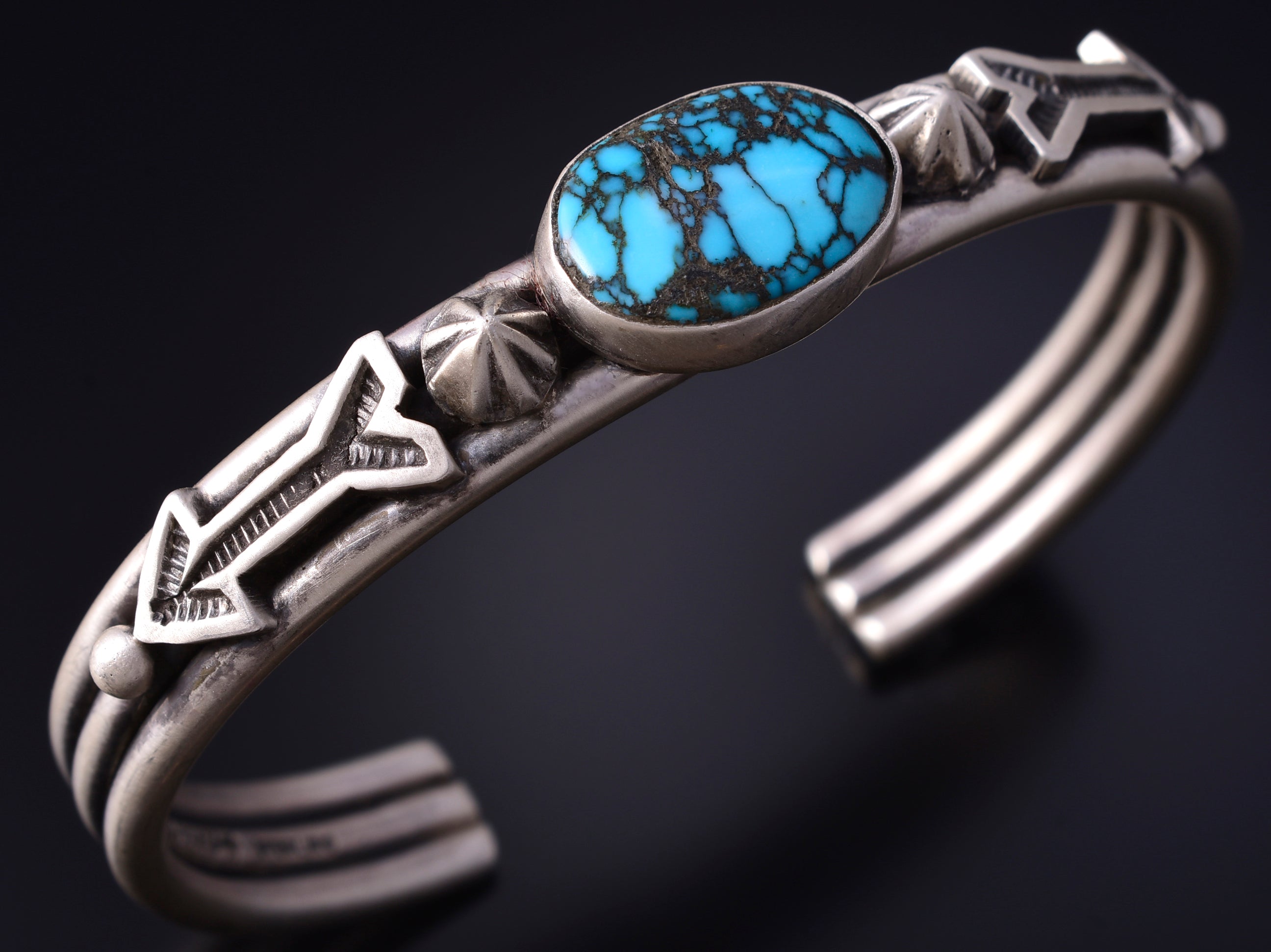 Silver & Tibetan Turquoise Navajo Arrows Mens Bracelet by Erick Begay 5H04B