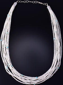 11 Strand Fresh Water Pearl & Turquoise Navajo Necklace by Erick Begay 5H03G