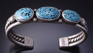 Silver & Kingman Turquoise Navajo Handmade Bracelet by Erick Begay 4H33O