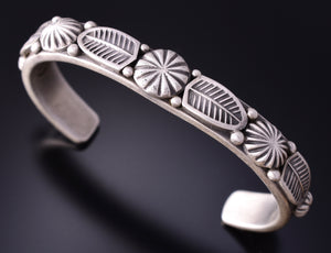 Silver Matte Finish Navajo Eagle Feathers Bracelet by Erick Begay 4C29M