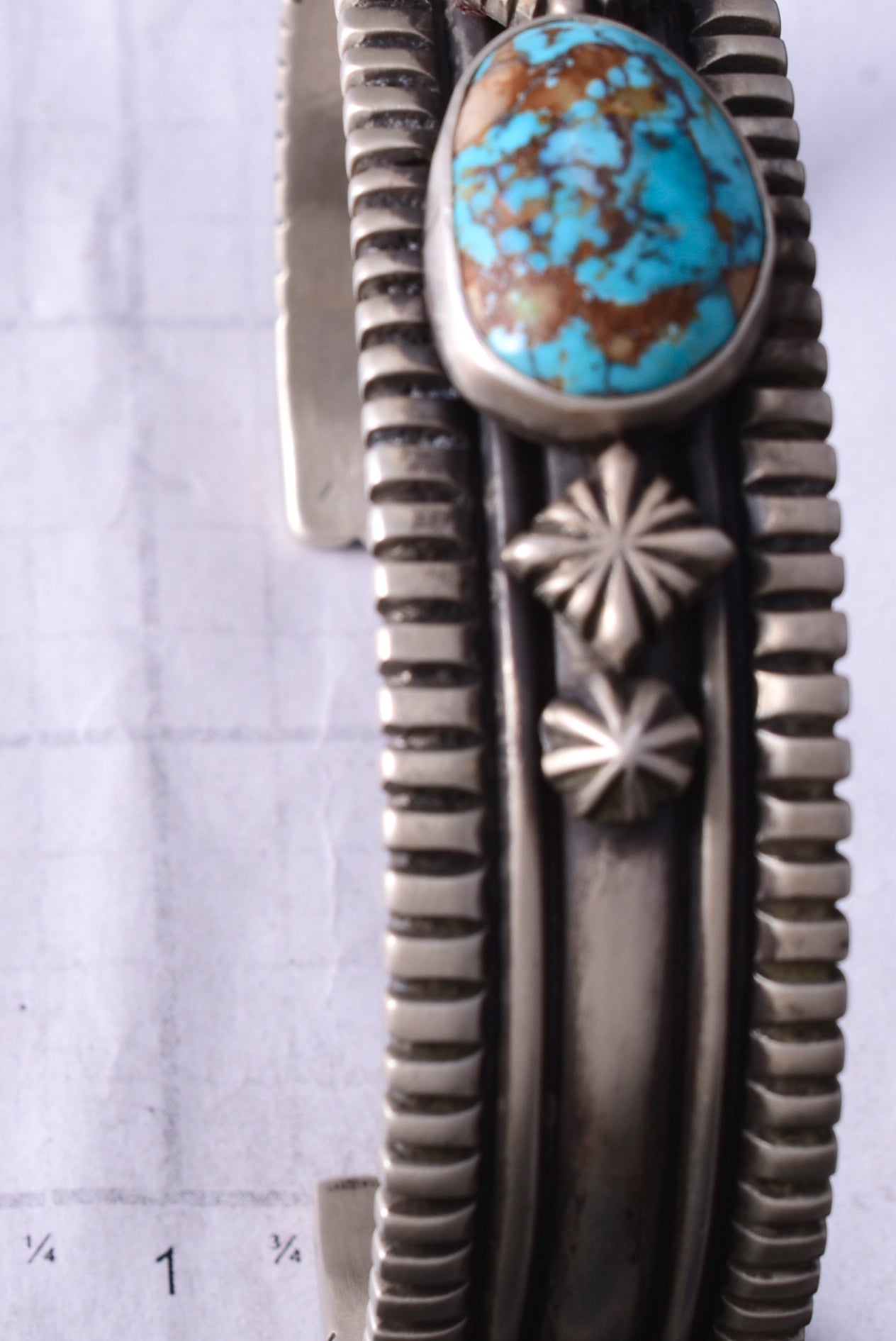 Silver & Royston Turquoise Navajo  Mens Bracelet by Erick Begay 5H03A