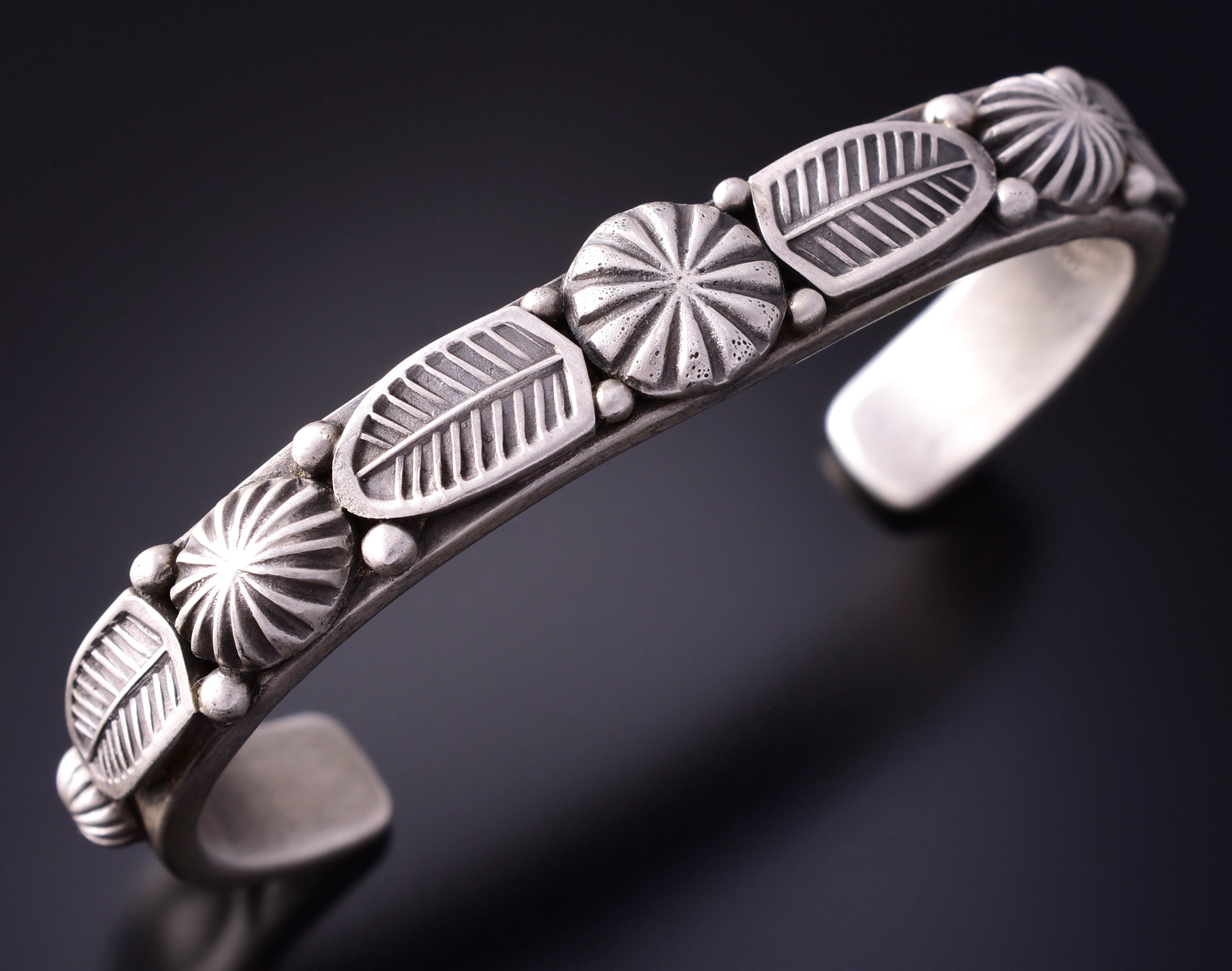 Silver Matte Finish Navajo Eagle Feathers Bracelet by Erick Begay 4C29M