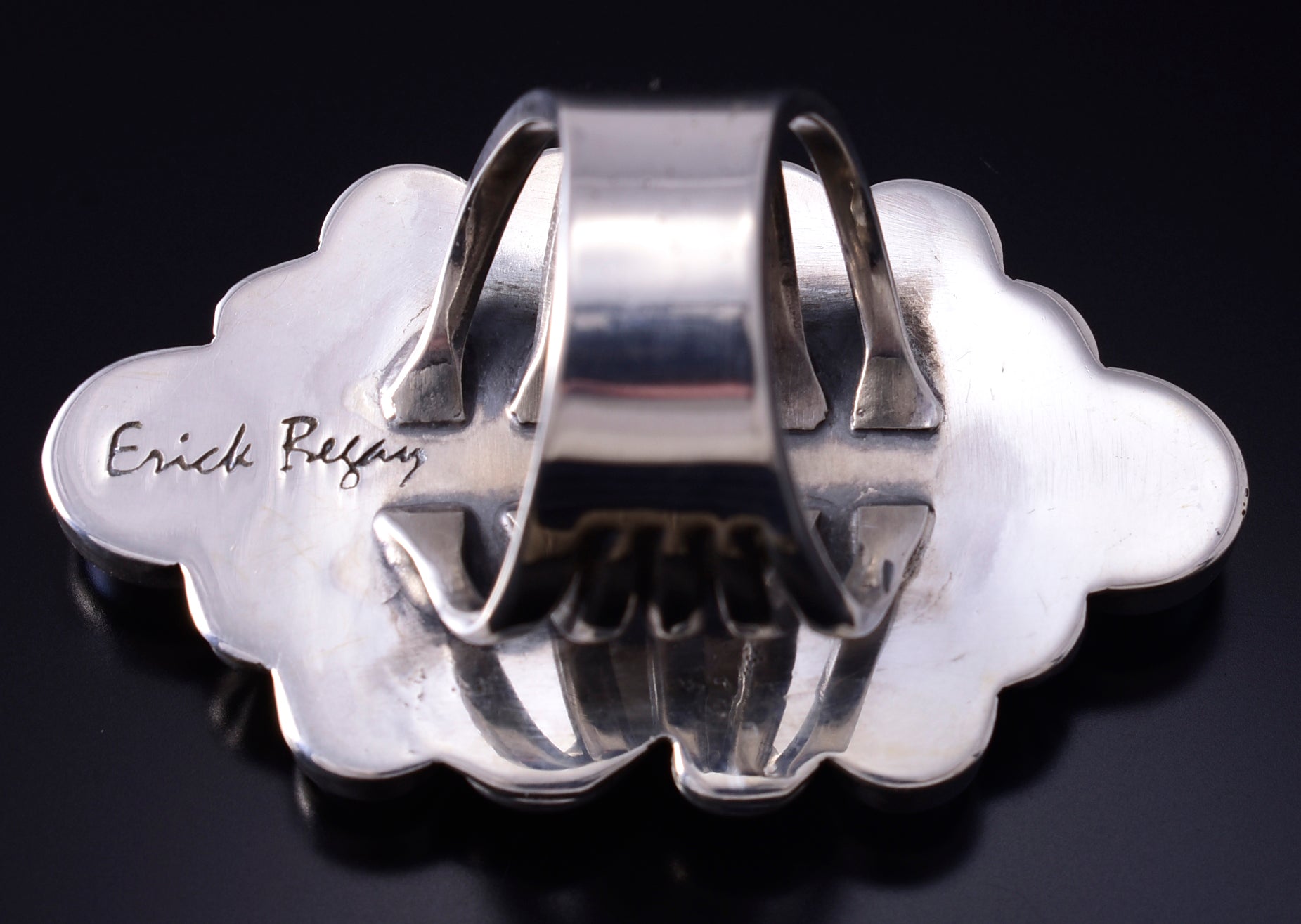 Sz 7.5 Silver & Golden Hills Turquoise Fresh Pearl Navajo Ring Erick Begay 5F30F