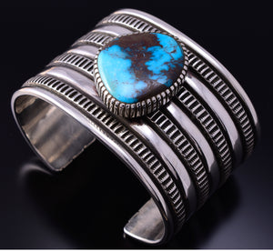 Silver & Bisbee Turquoise Navajo Bracelet by Erick Begay 4H33J